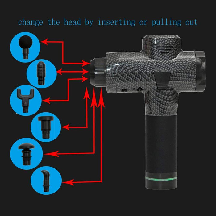 Premium Handheld Massager with 30 Speeds and 6 Interchangeable Heads: black, white massage gun attachment heads, product info