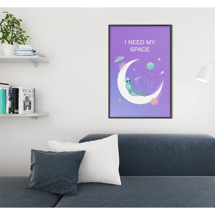 Premium Matte Vertical Posters for Space Lovers: "My Space, My Rules" Design: purple, blue alien and outer space theme, carto