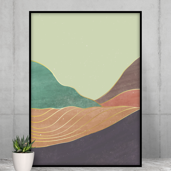 Premium Matte Vertical Posters: Serene Peaks: pale green, teal green abstract landscape, minimal abstract landscape style