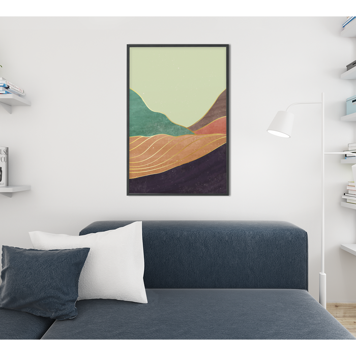 Premium Matte Vertical Posters: Serene Peaks: pale green, teal green abstract landscape, minimal abstract landscape style
