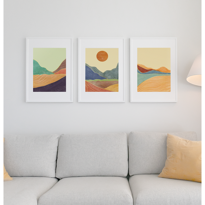 Premium Matte Vertical Posters: Serene Peaks: pale green, teal green abstract landscape, minimal abstract landscape style