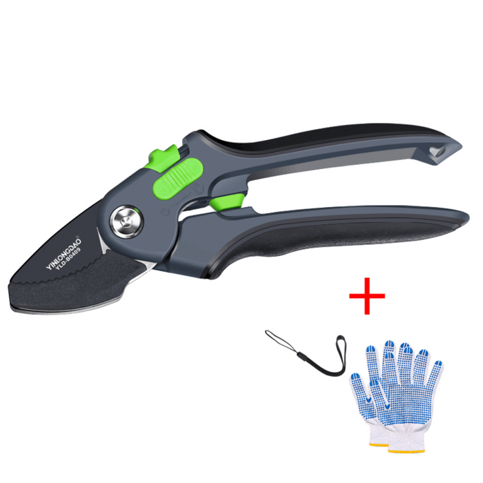 Pruning Shears Scissors for Efficient Gardening: black, dark gray hand tool close-up, product detail close-up style