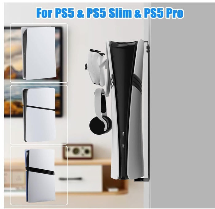PS5 Wall Mount Bracket Steel Controller Holder Headphone Hook Black-180