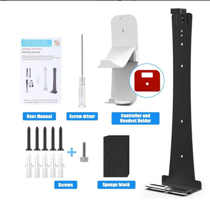 PS5 Wall Mount Bracket Steel Controller Holder Headphone Hook Black-180