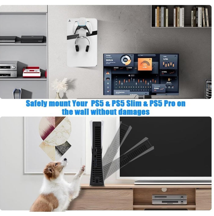 PS5 Wall Mount Bracket Steel Controller Holder Headphone Hook Black-180