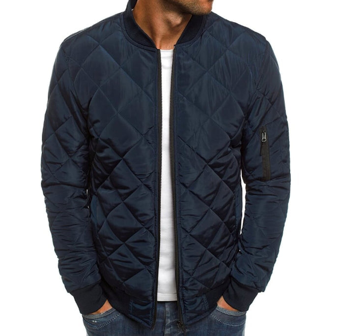 Quilted Jacket for Men: olive green, black quilted bomber jacket, minimal casual style