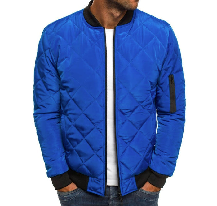 Quilted Jacket for Men: olive green, black quilted bomber jacket, minimal casual style