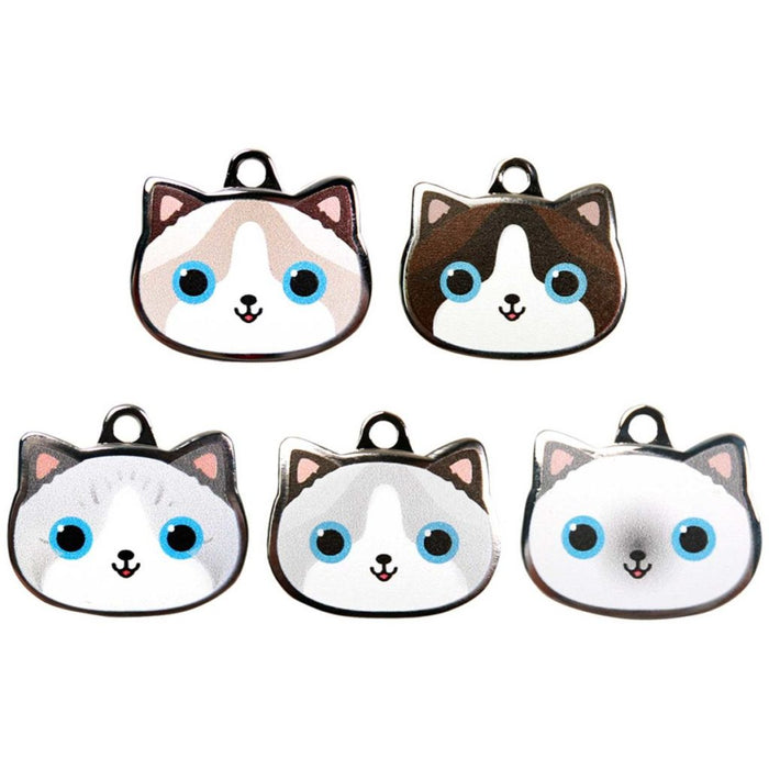 Ragdoll Cat ID Tag with Engraving: white, gray cat, kawaii cartoon style