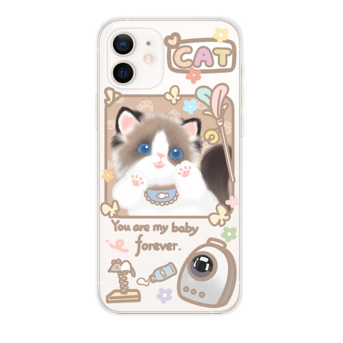 Ragdoll Cat Transparent Phone Case: clear, white cat, kawaii cartoon style