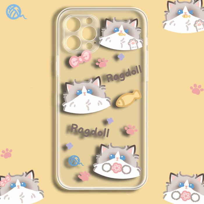 Ragdoll Cat Transparent Phone Case: clear, white cat, kawaii cartoon style