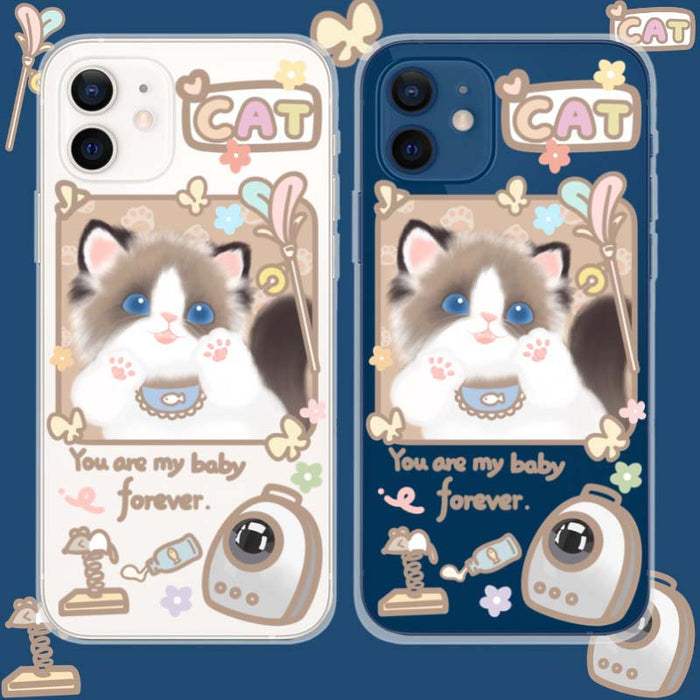 Ragdoll Cat Transparent Phone Case: clear, white cat, kawaii cartoon style