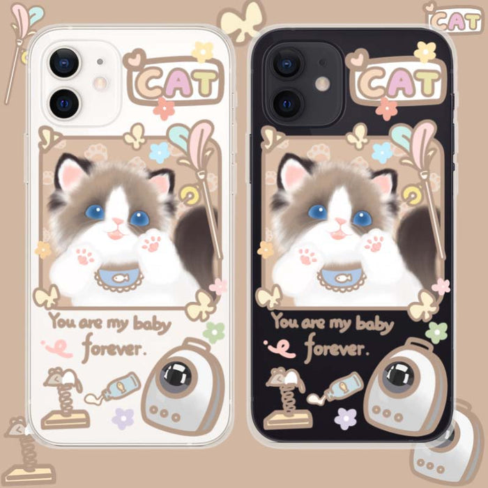 Ragdoll Cat Transparent Phone Case: clear, white cat, kawaii cartoon style