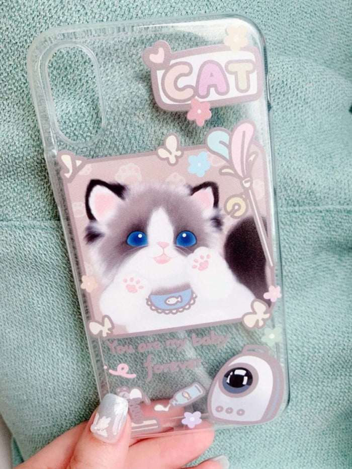 Ragdoll Cat Transparent Phone Case: clear, white cat, kawaii cartoon style