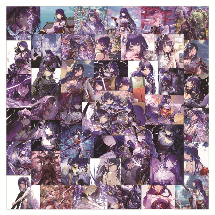Raiden Shogun Decals: Customize and Express!: purple, black anime-style female characters, anime, fantasy, decorative collage