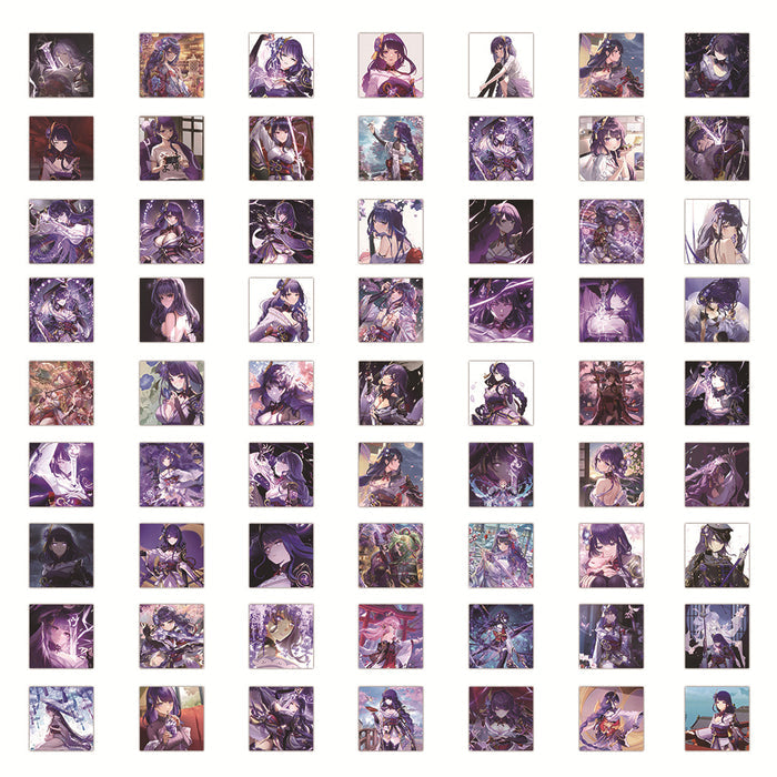 Raiden Shogun Decals: Customize and Express!: purple, black anime-style female characters, anime, fantasy, decorative collage