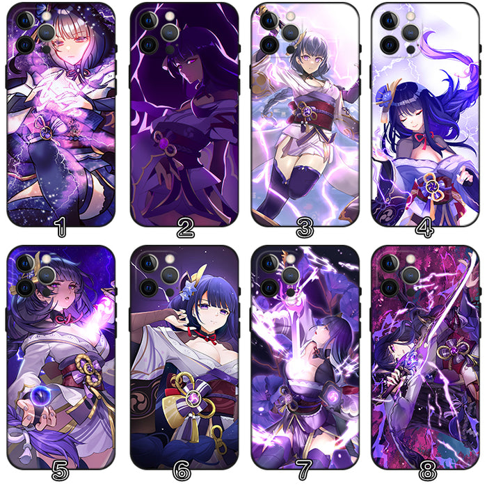 Raiden Shogun Genshin Impact Phone Case: purple, black anime character themed (Genshin Impact text visible), anime, fantasy