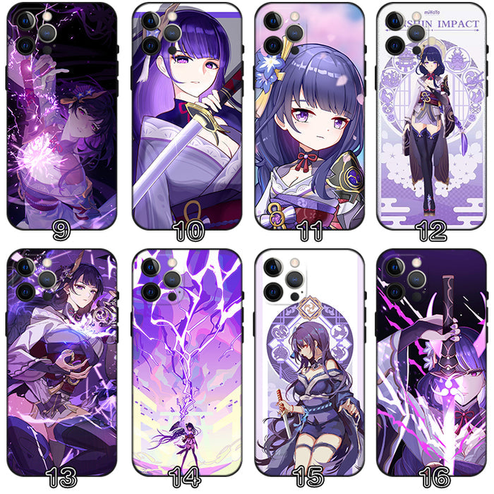 Raiden Shogun Genshin Impact Phone Case: purple, black anime character themed (Genshin Impact text visible), anime, fantasy