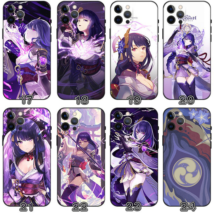 Raiden Shogun Genshin Impact Phone Case: purple, black anime character themed (Genshin Impact text visible), anime, fantasy