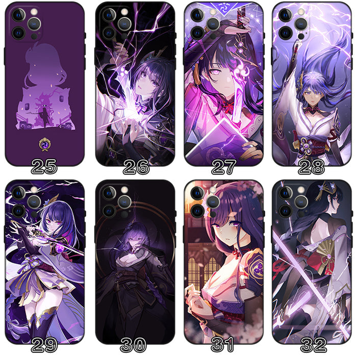 Raiden Shogun Genshin Impact Phone Case: purple, black anime character themed (Genshin Impact text visible), anime, fantasy