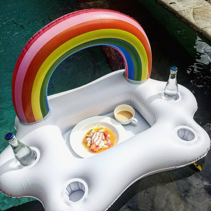 Rainbow Inflatable Floating Bar, Perfect for Food and Drinks: white, red rainbow, playful colorful style