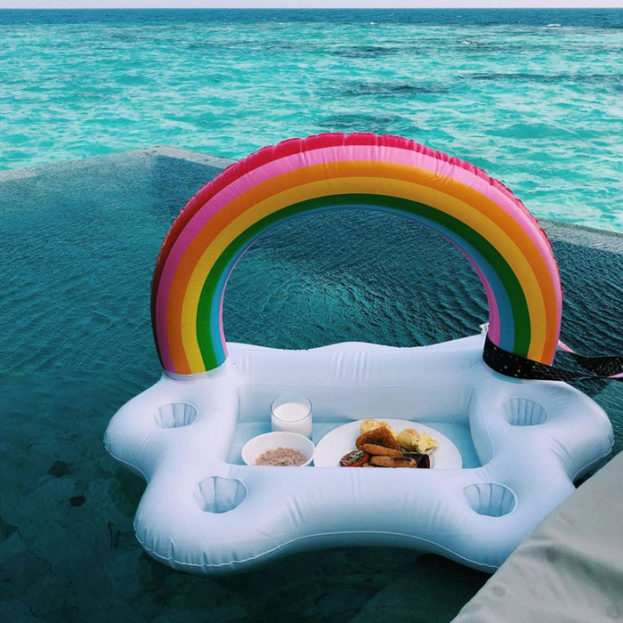 Rainbow Inflatable Floating Bar, Perfect for Food and Drinks: white, red rainbow, playful colorful style