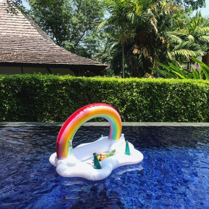 Rainbow Inflatable Floating Bar, Perfect for Food and Drinks: white, red rainbow, playful colorful style