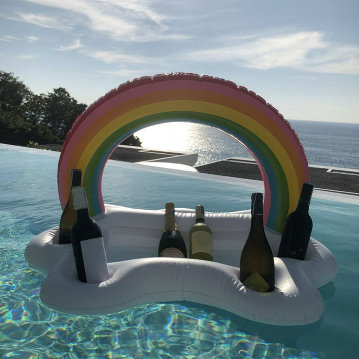 Rainbow Inflatable Floating Bar, Perfect for Food and Drinks: white, red rainbow, playful colorful style