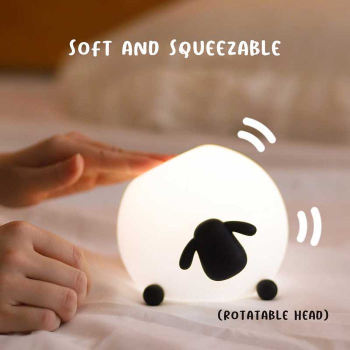 Rechargeable Rabbit Night Light with Timer: white, black sheep, cute minimalist cartoon style