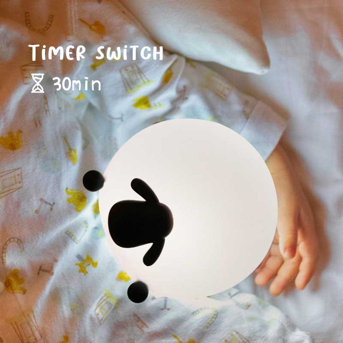 Rechargeable Rabbit Night Light with Timer: white, black sheep, cute minimalist cartoon style