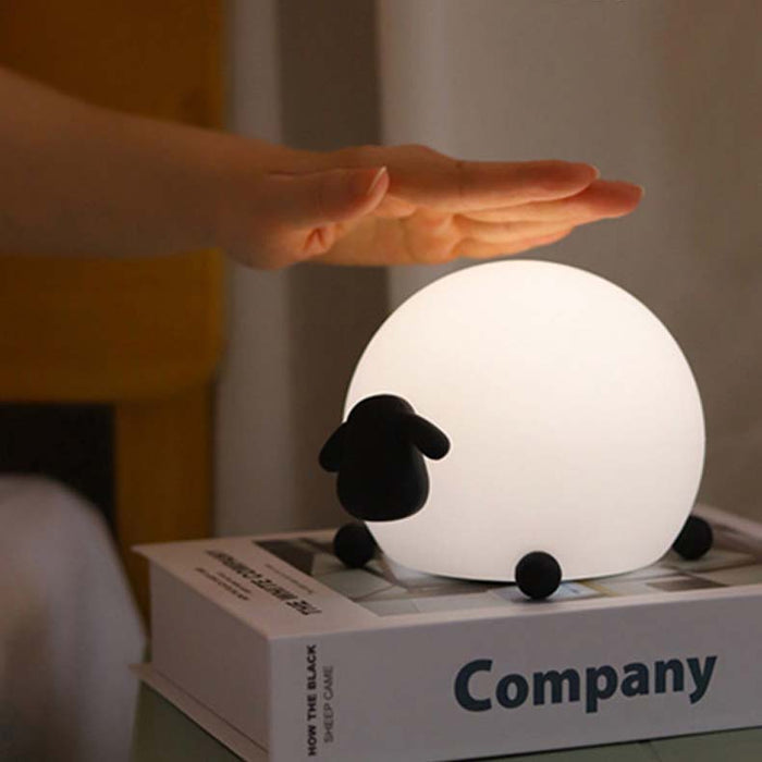Rechargeable Rabbit Night Light with Timer: white, black sheep, cute minimalist cartoon style
