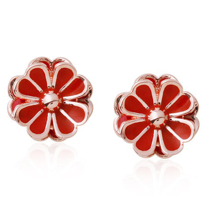 Red Daisy Earrings with 14K Gold Studs: red, rose gold flower, floral, decorative style