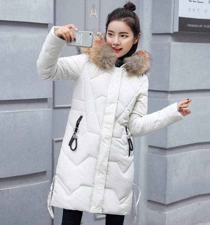 Red Faux Fur Hooded Women's Casual Puffer Jacket: red, beige hooded puffer coat, casual winter outerwear style