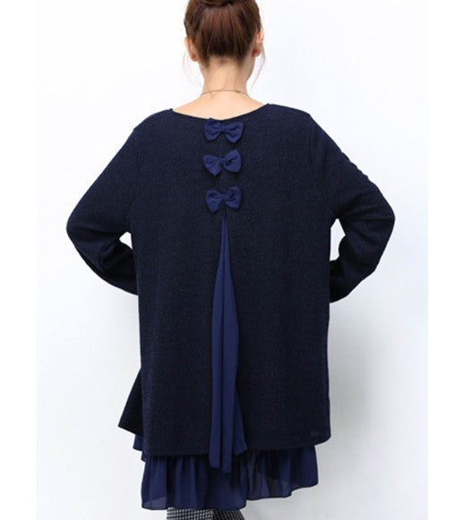 Red Frill-Trimmed Layered Tunic Dress for Women: deep red, black long-sleeve tunic dress/top, feminine casual style