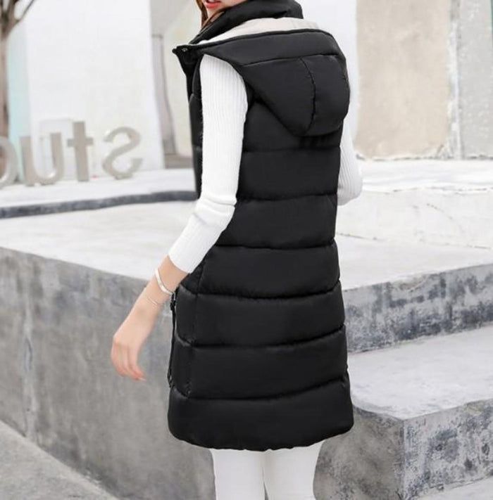 Red High Collar Hooded Puffer Winter Vest for Women: red, black hooded puffer vest, casual winter outerwear style