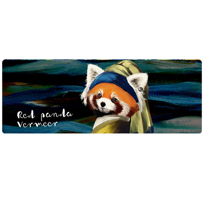 Red Panda Mouse Pad with Art: red, green red panda character in a Van Gogh-inspired cafe scene, cartoon, painterly, Van Gogh-