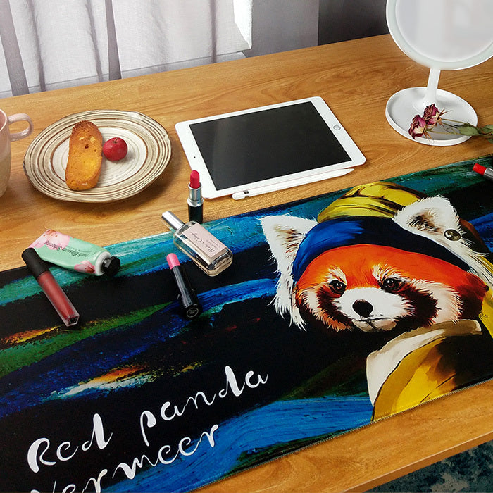 Red Panda Mouse Pad with Art: red, green red panda character in a Van Gogh-inspired cafe scene, cartoon, painterly, Van Gogh-