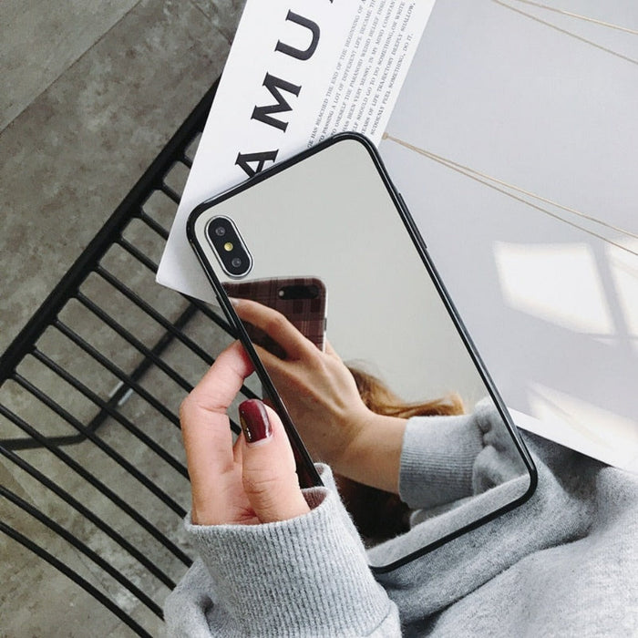 Reflective iPhone Case: silver, black smartphone cases, minimal style