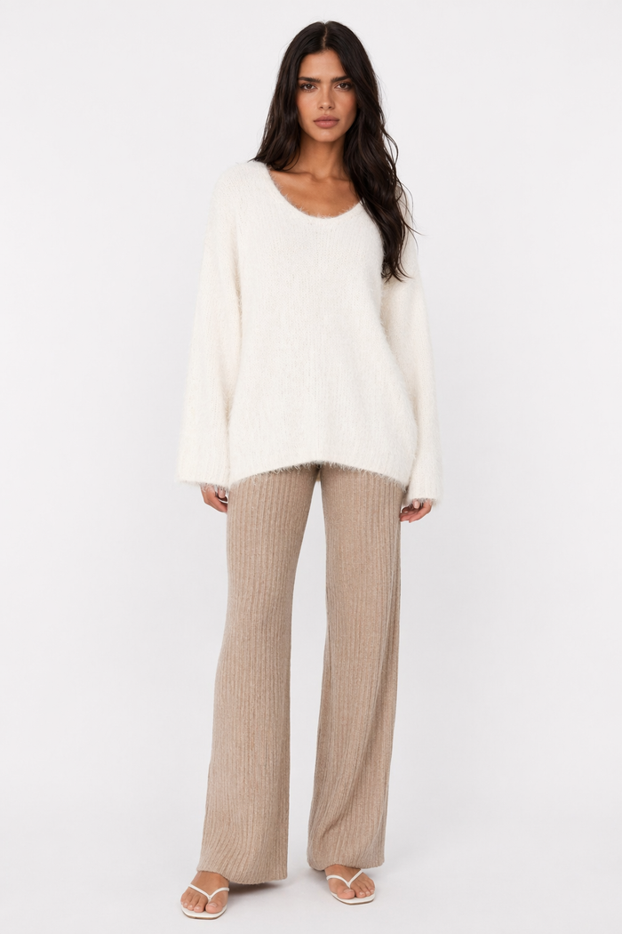 Relaxed Fit Women's Knitted Pullover White