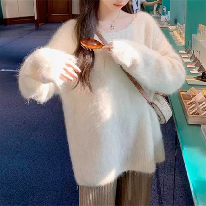 Relaxed Fit Women's Knitted Pullover: light blue, pale aqua sweater, minimal style