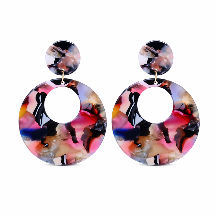 Resin Hoop Earrings with Rounded Design Multi