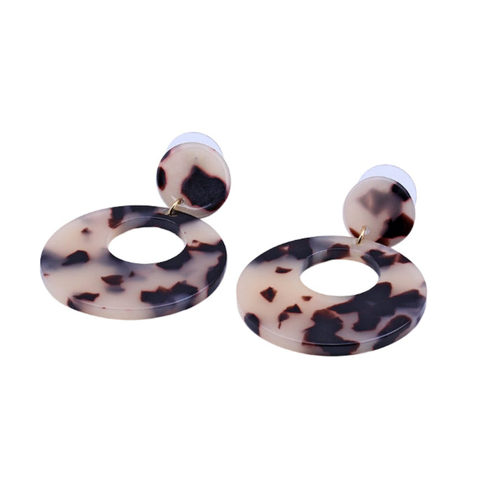 Resin Hoop Earrings with Rounded Design: pink, black dangle earrings, bold abstract statement style