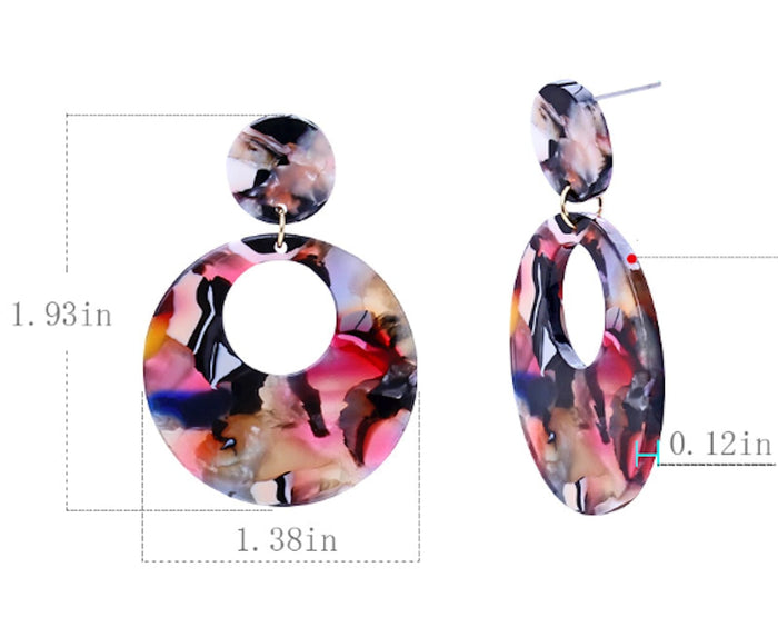 Resin Hoop Earrings with Rounded Design: pink, black dangle earrings, bold abstract statement style