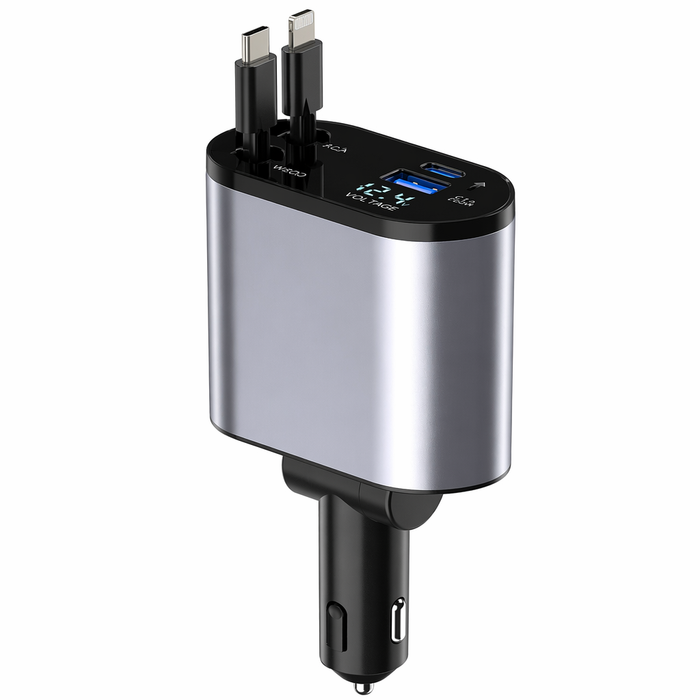 Retractable Car Charger with 120W Fast Charging and 4-in-1 Compatibility Default