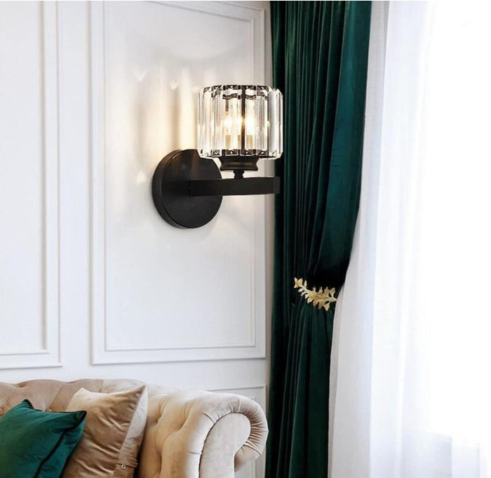 Retro Crystal Wall Light Living Room E27 Modern Black Wall Lamp Hardwired-219