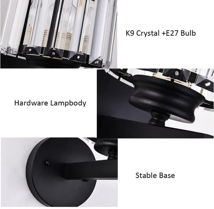 Retro Crystal Wall Light Living Room E27 Modern Black Wall Lamp Hardwired-219