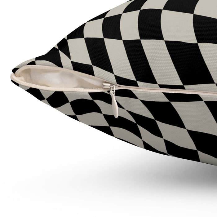 Retro Enchanted Unicorn Square Pillow, Available in 3 Sizes: black, white horse, surreal graphic style