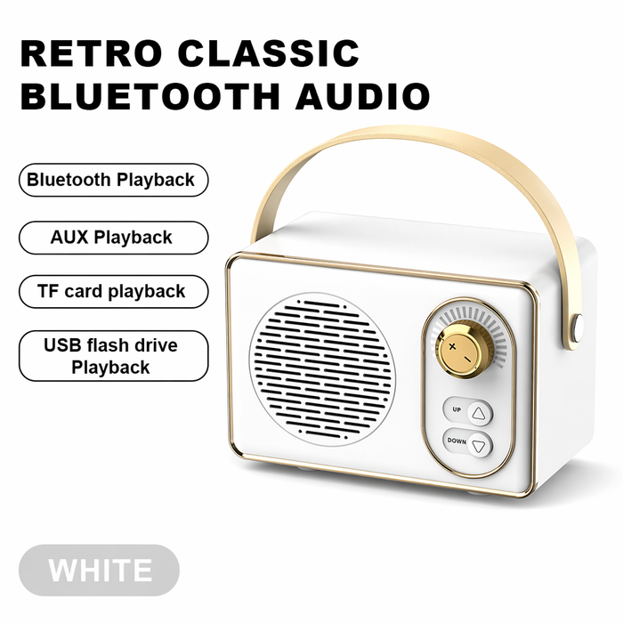 Retro Mini Wireless Bluetooth Speaker with Adjustable Knob White