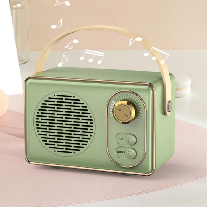 Retro Mini Wireless Bluetooth Speaker with Adjustable Knob: mint green, gold portable speaker, retro, minimal style