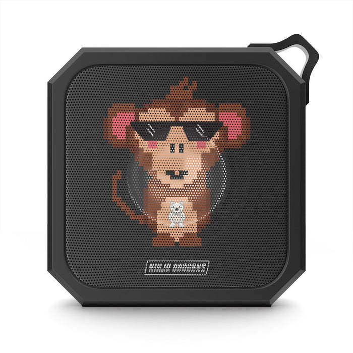 Retro Pixel Waterproof Bluetooth Speaker with Ninja Dragon Design: black, dark gray cartoon monkey character