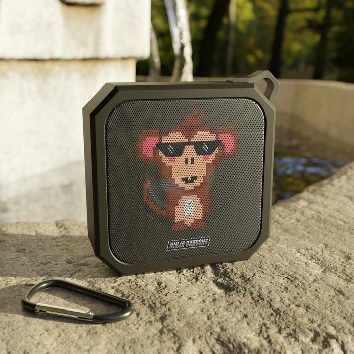 Retro Pixel Waterproof Bluetooth Speaker with Ninja Dragon Design: black, dark gray cartoon monkey character
